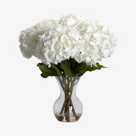 Hydrangea Flower Arrangement with Vase - White