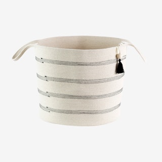 Stitched Floor Basket with Tassel - Black - Stripes