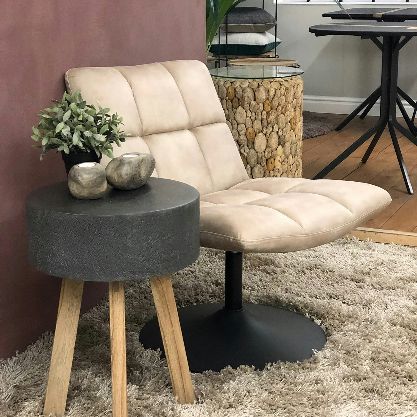 Mandas Swivel Chair - Oyster Beige / Black by BB Home