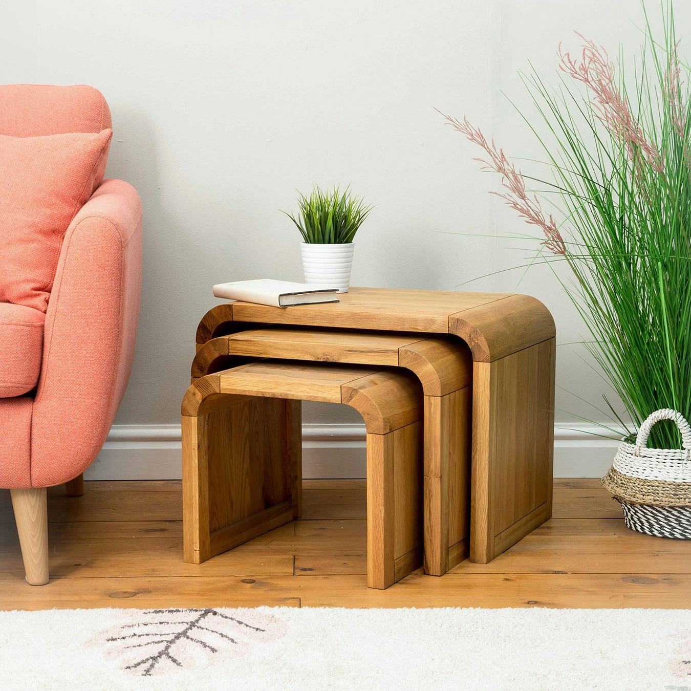 Maderno Lounge Nesting Lamp Tables - Oak - Set of 3 by BB Home