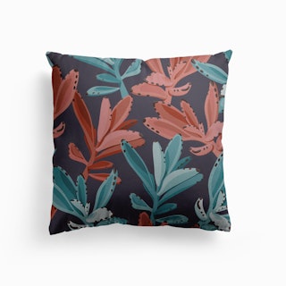 Dusty Pink And Turquoise Succulent Leaves Canvas Cushion