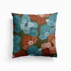 Chocolate Brown And Turquoise Saxifraga Leaves Canvas Cushion