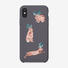 Three Rabbits On Purple Background Phone Case