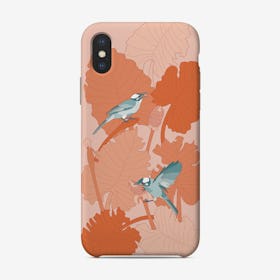 Turquoise Birds With Orange Leaves Phone Case