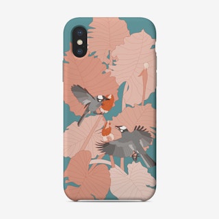 Grey Birds With Pink Leaves Phone Case