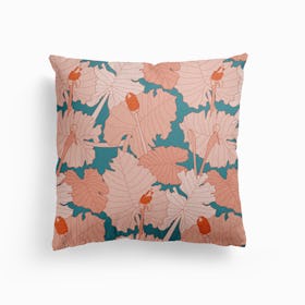 Pink Tropical Leaves Canvas Cushion