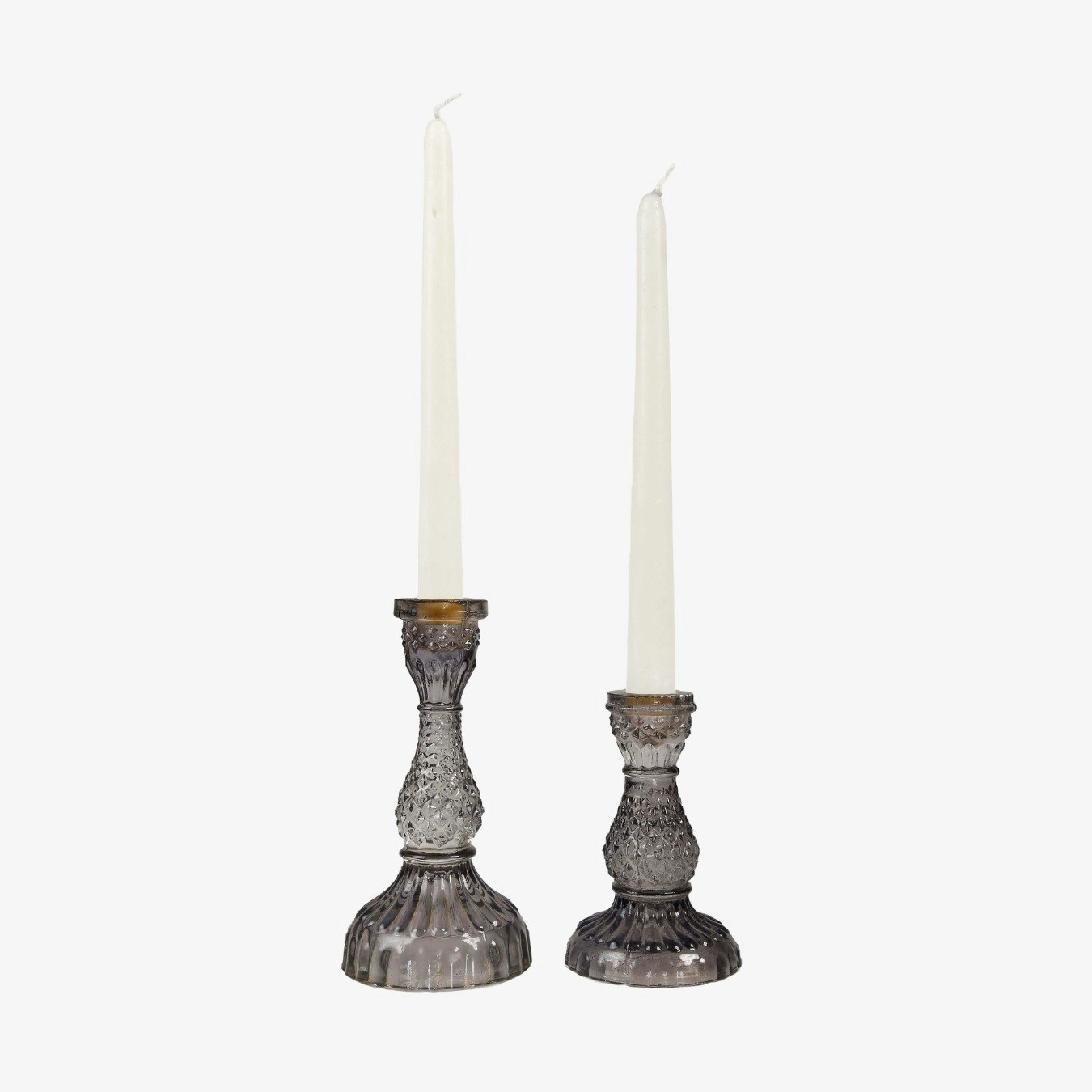 Vintage Glass Candle Stick Holder - Set of 2 - Black by Casa Amarosa UK