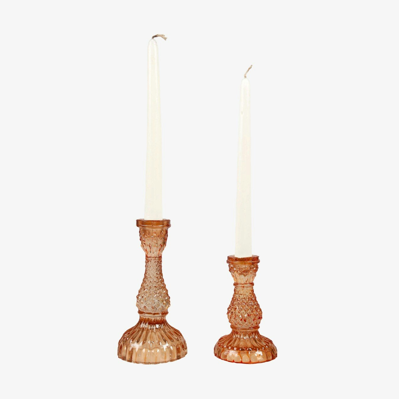 Vintage Glass Candle Stick Holder - Set of 2 - Irish Orange by Casa Amarosa UK