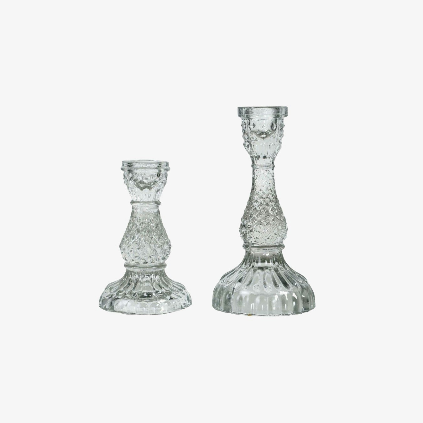 Vintage Glass Candle Stick Holder - Set of 2 - White by Casa Amarosa UK