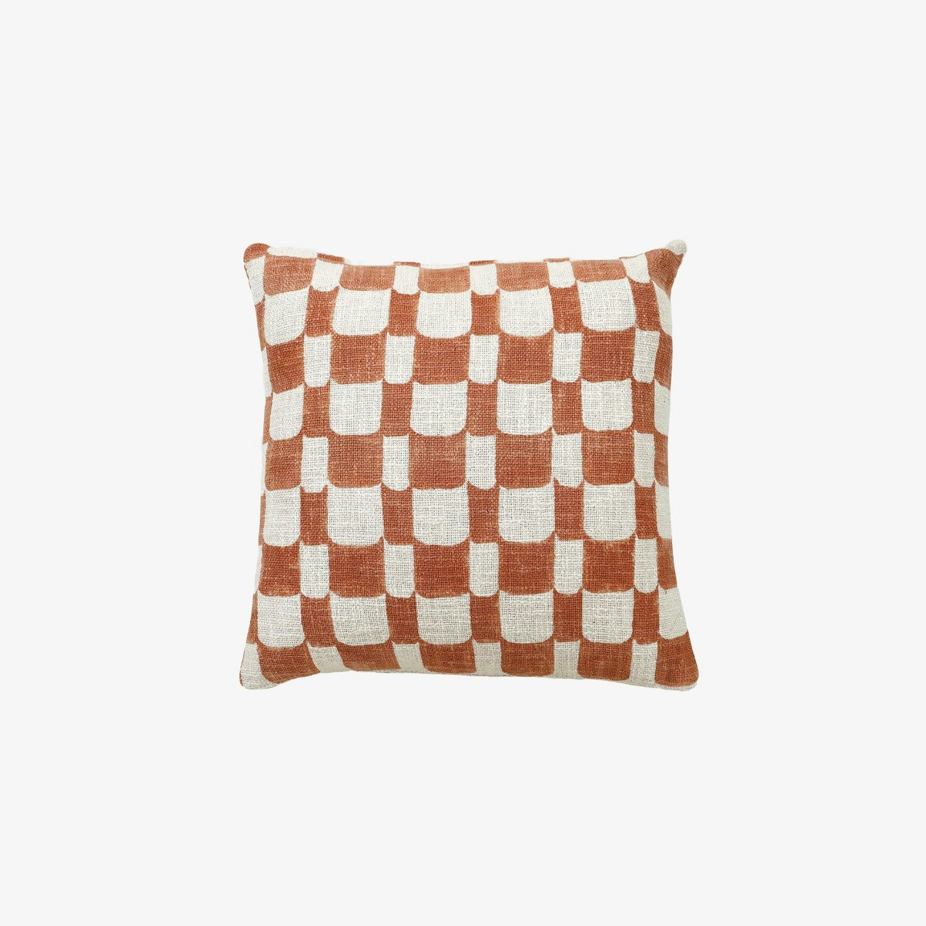 Aaakar Checkered Block Printed Throw Pillow - Rust by Casa Amarosa UK