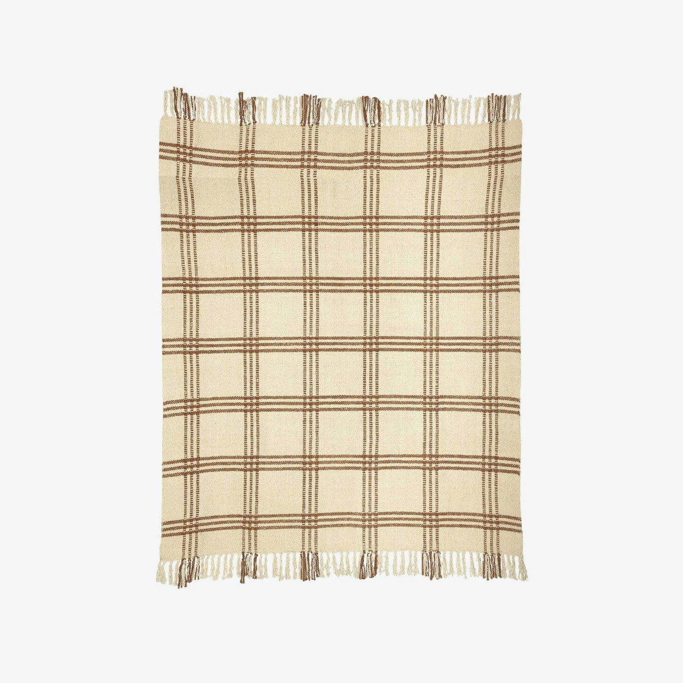 Cotton Boucle Checkered Pattern Throw Blanket - Brown by Casa Amarosa UK