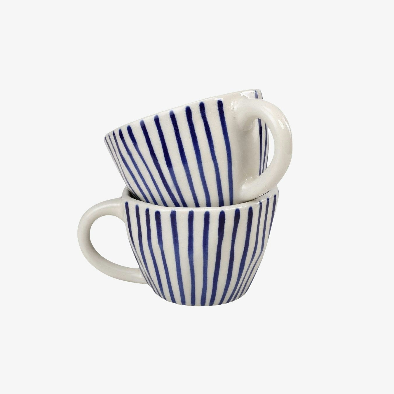 Ceramic Vertical Striped Tea/Coffee Cups - Set of 2 by Casa Amarosa UK
