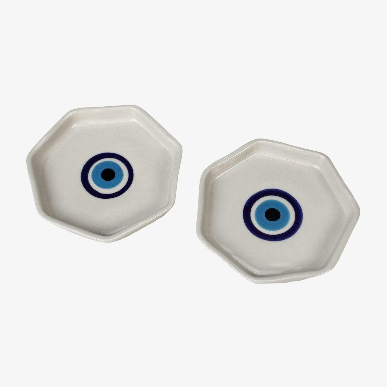 Hexagon Ceramic Evil Eye Serving Dish - Set of 2 by Casa Amarosa UK