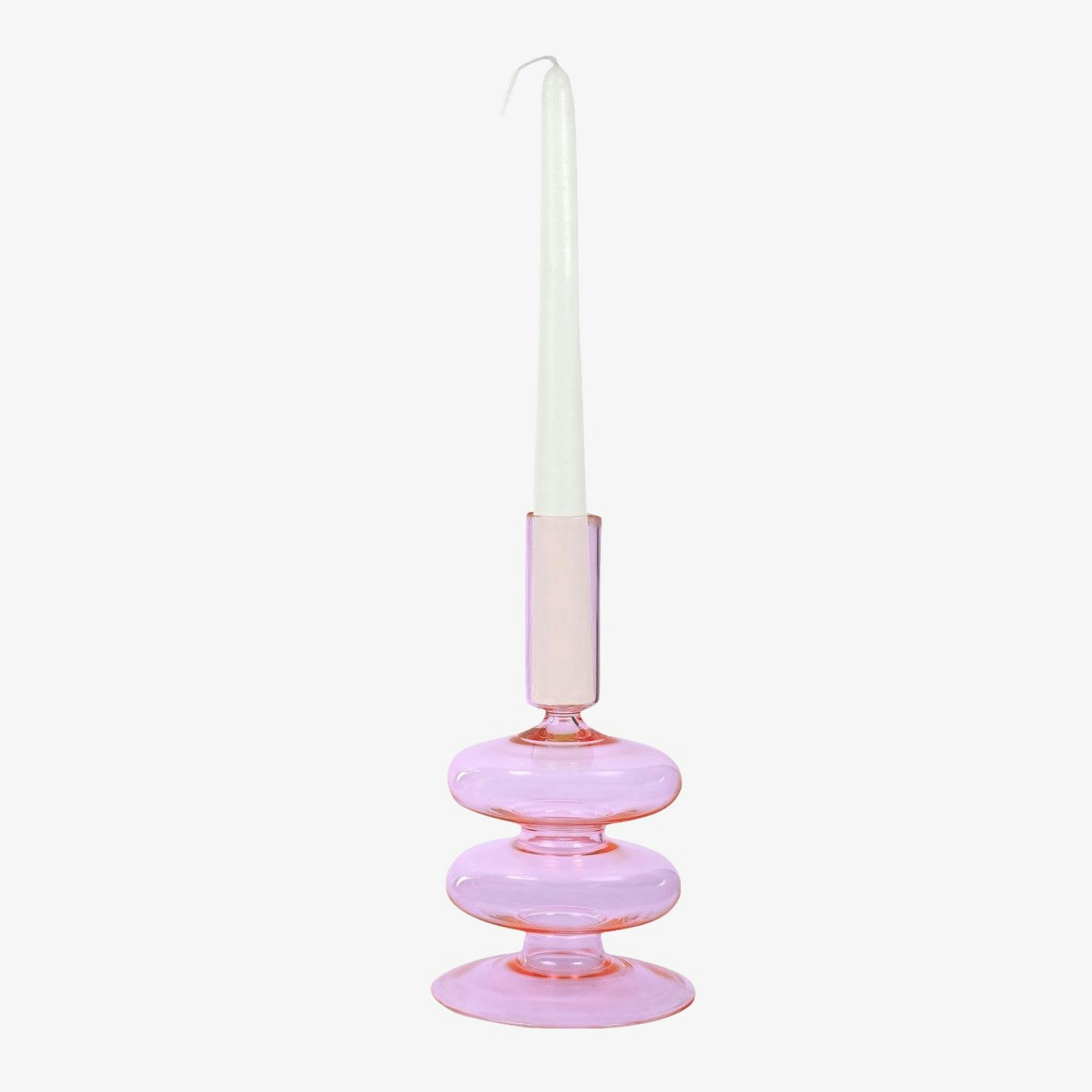 Retro Wavy Glass Candle Holder- Pink - Set of 2 by Casa Amarosa UK