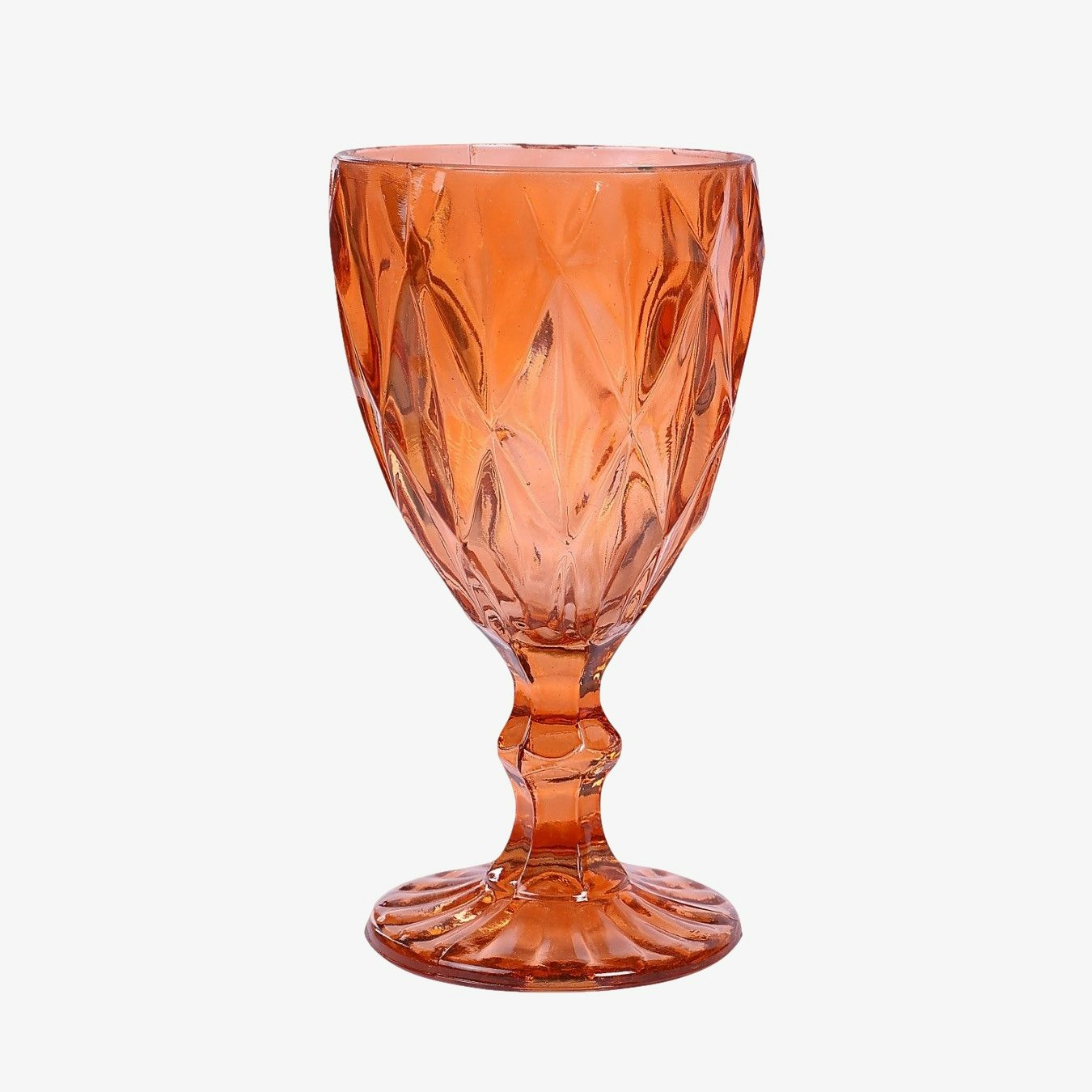 Vintage Crystal Diamond Wine Glass- Orange - Set of 2 by Casa Amarosa UK