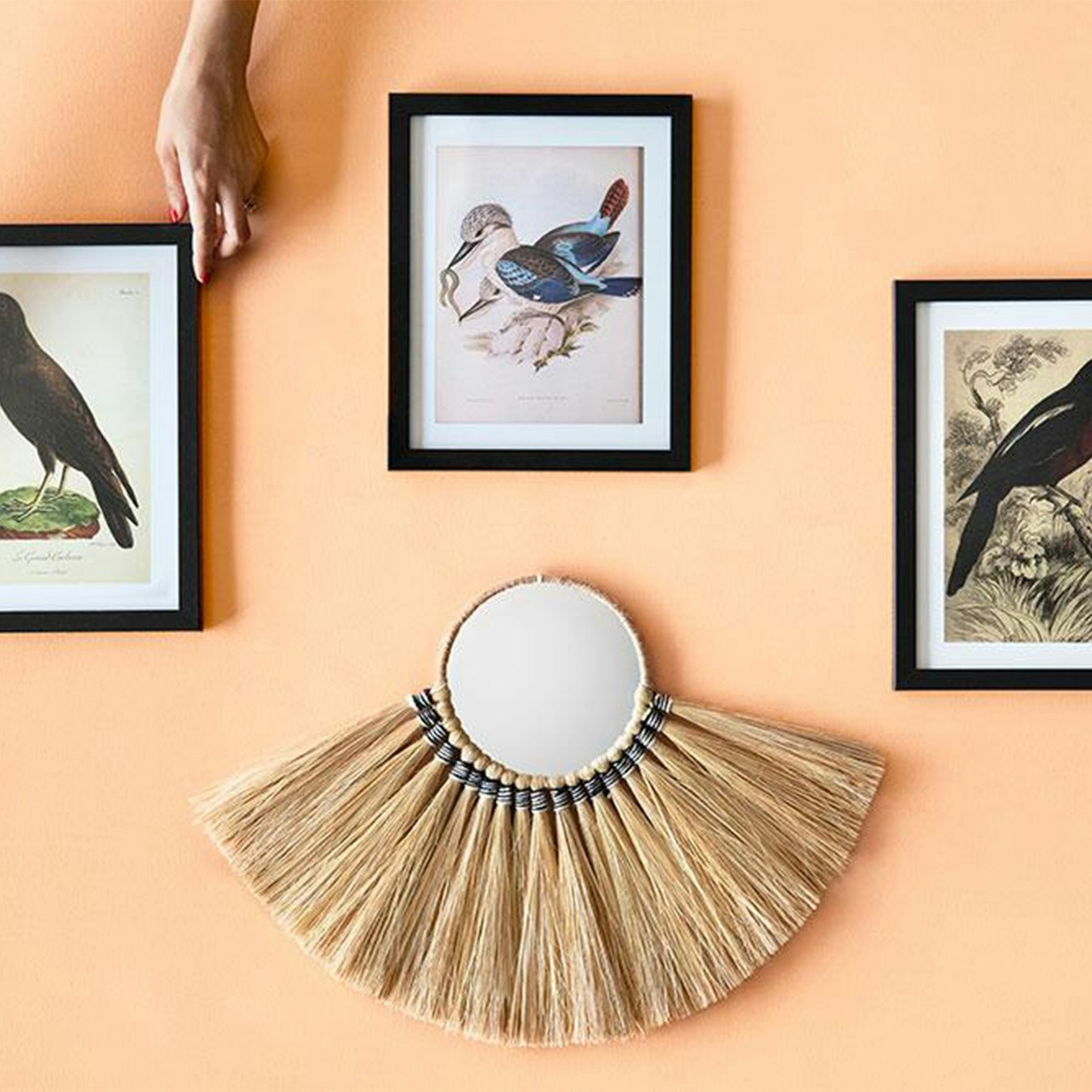 Soleil Fringe Mirror Wall Decor - Natural - Grass by Casa Amarosa UK