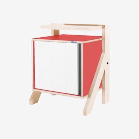 FRAME Night Table - Cherry Red with Transparent Grey Screen