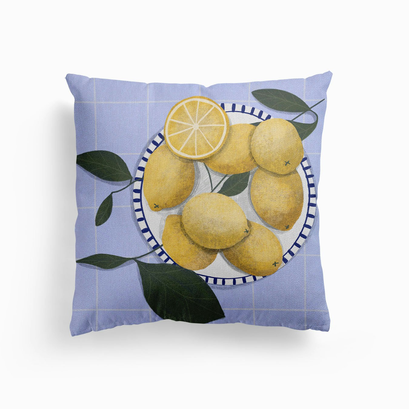 Lemons On Blue Aquare Tablecloth Canvas Cojín