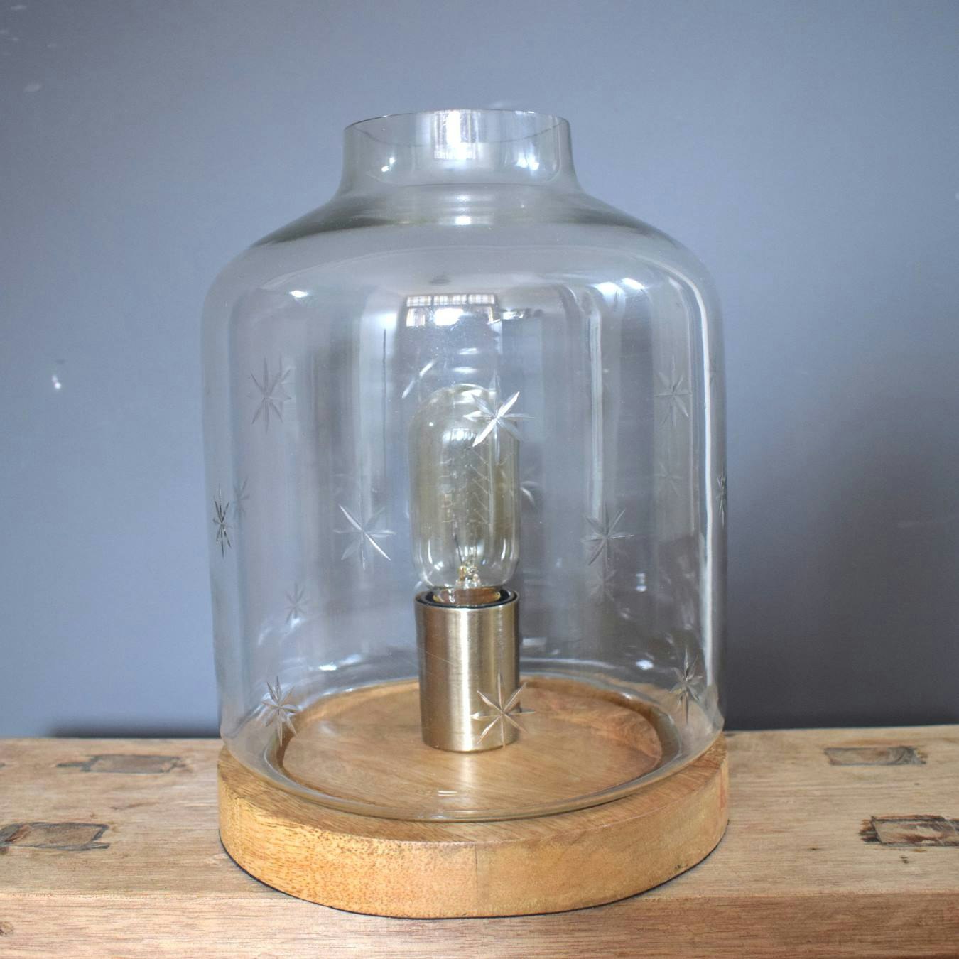 Star Etched Glass Hurricane Lamp by MW Home