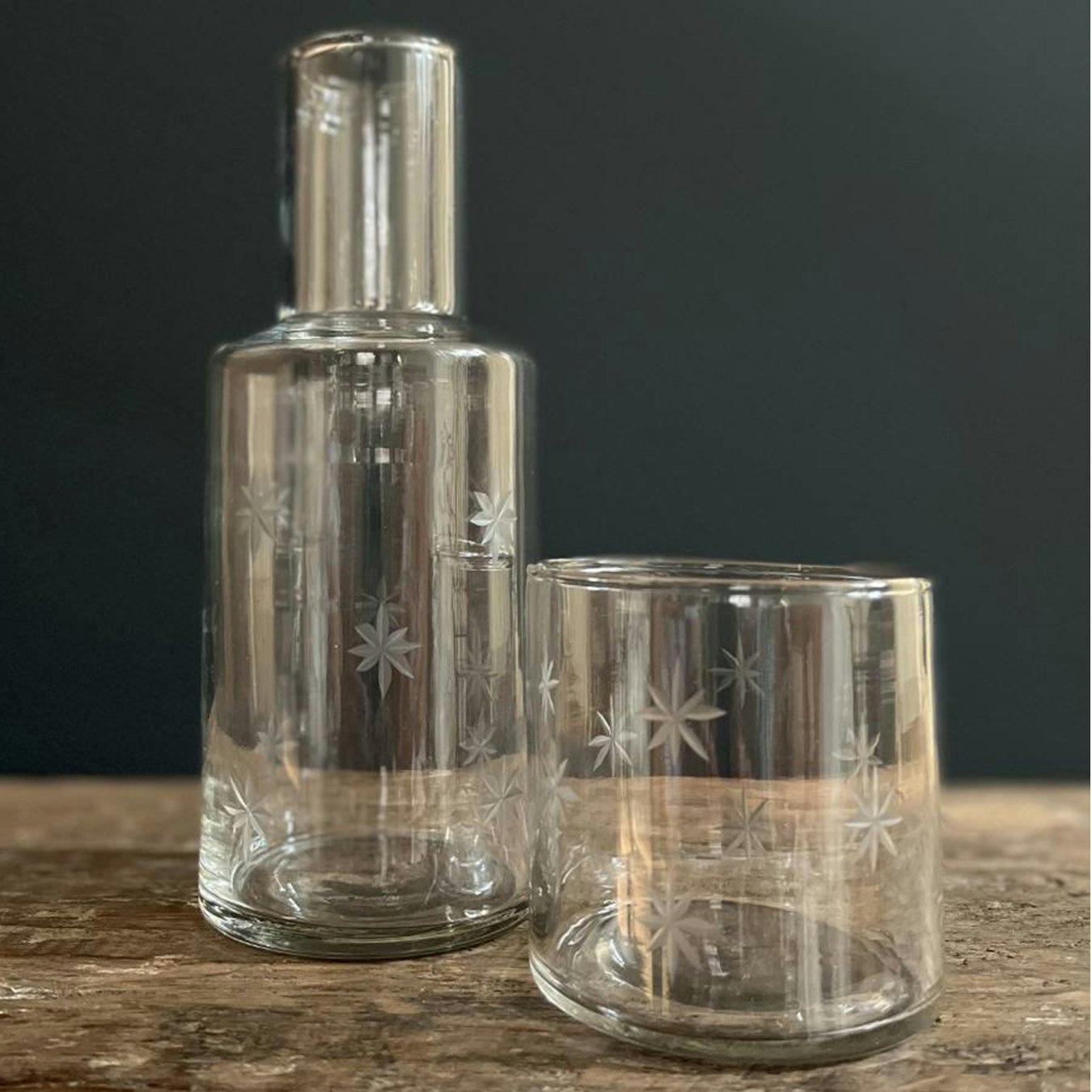 Star Etched Night Set With Glass & Jug by MW Home