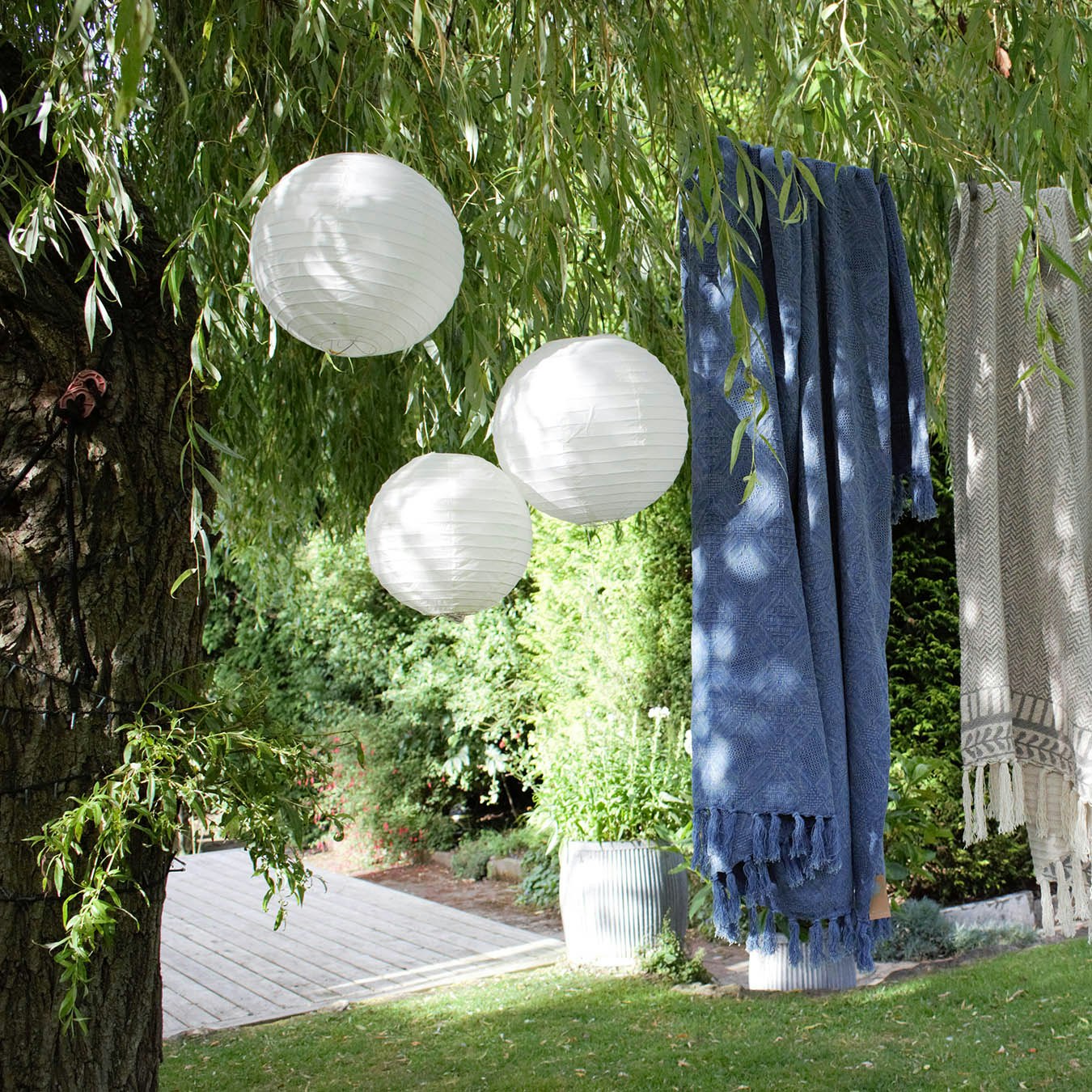 Diamond Jaquard Bleached Denim Throw by MW Home