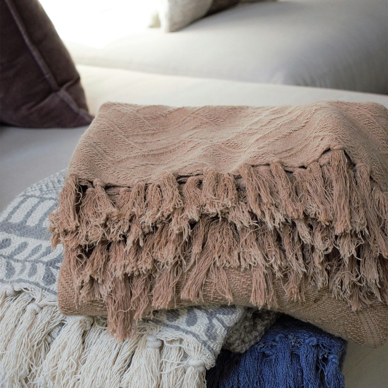 Herringbone Jaquard Soft Rust Throw by MW Home