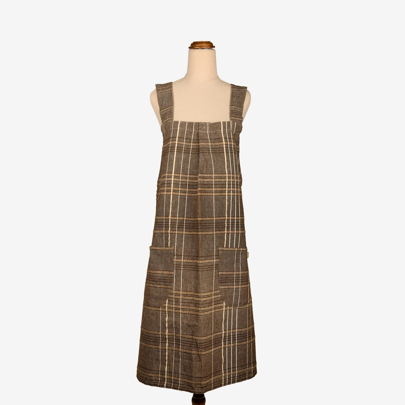Textured Check Pinafore Apron - Earth Brown by Raine & Humble