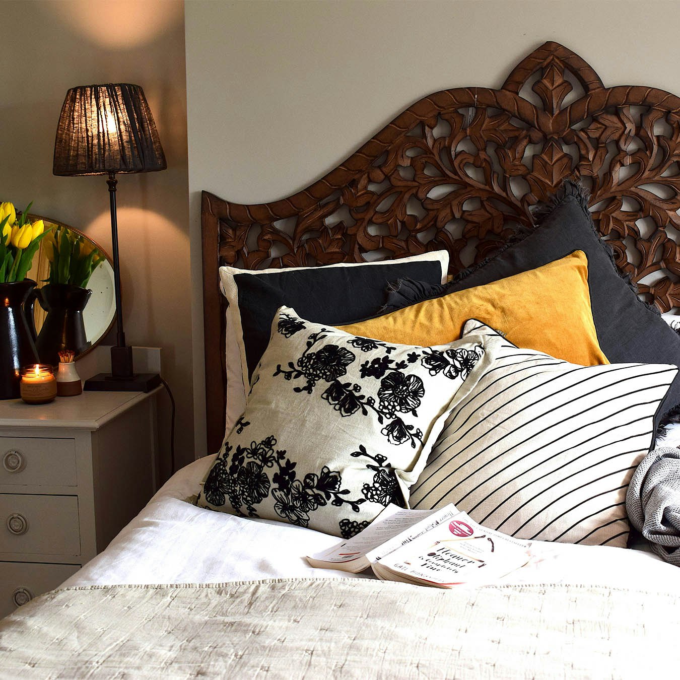 Wild Rose Flock Print Cushion - Taupe by Raine & Humble