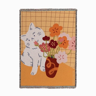 Cat With Flowers Woven Throw