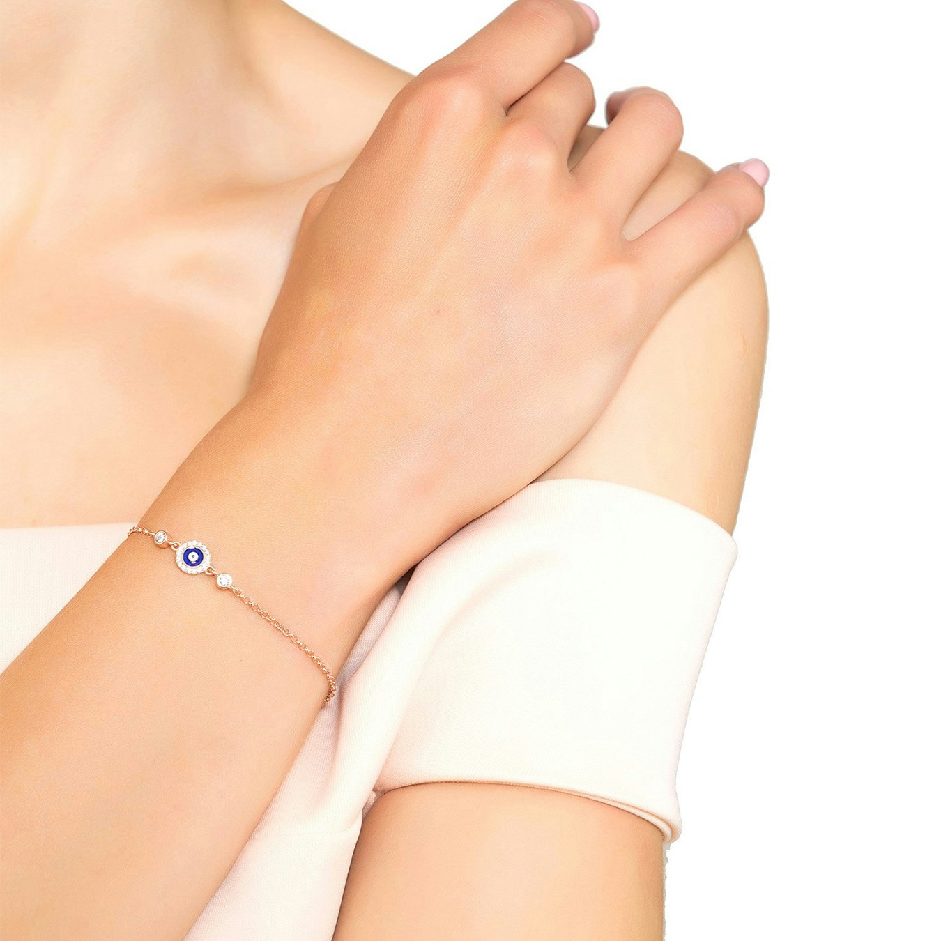 Evil Eye Enamel Bracelet - Silver / Dark Blue by Latelita