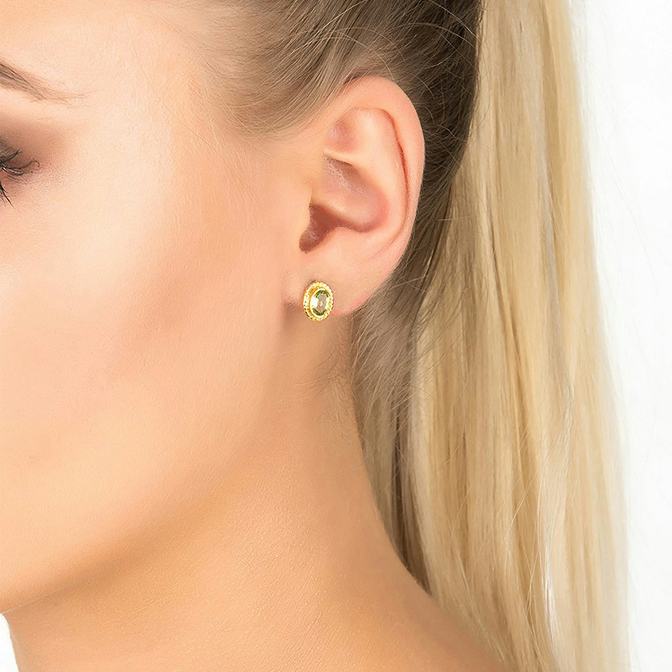 Birthstone Gold Gemstone Stud Earrings - August - Peridot by Latelita