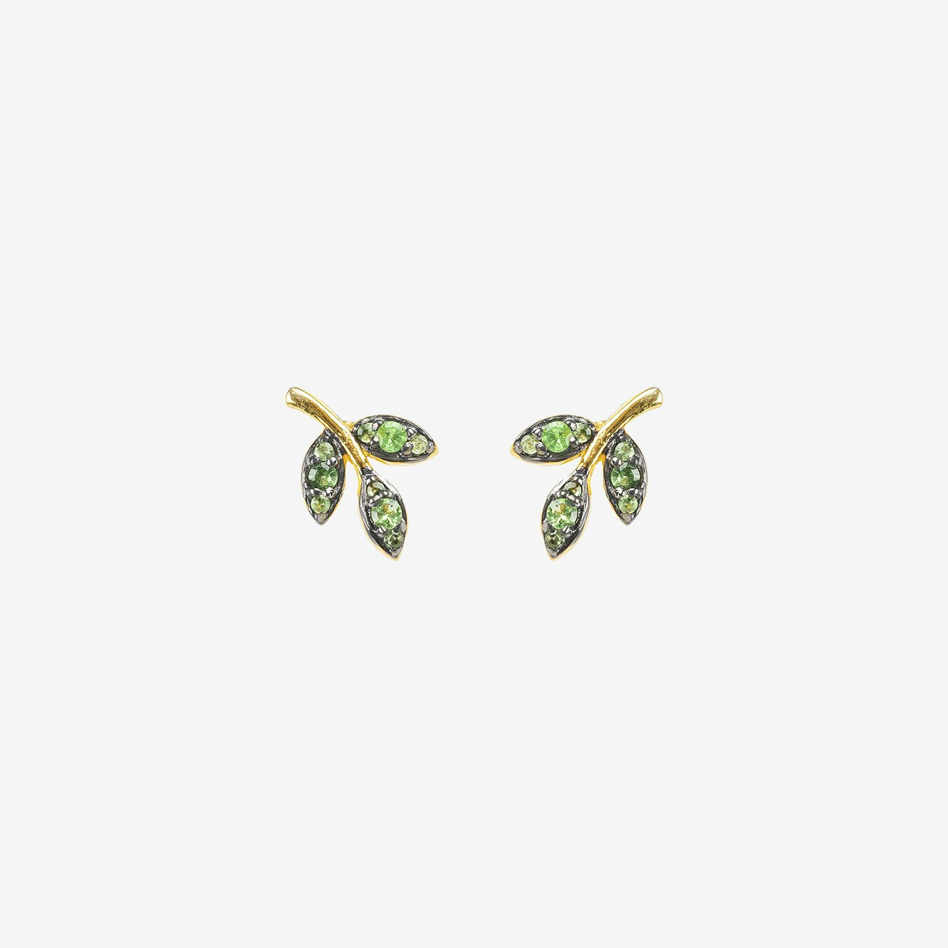 Leaf Stud Earrings - Gold - Green Tsavorite by Latelita