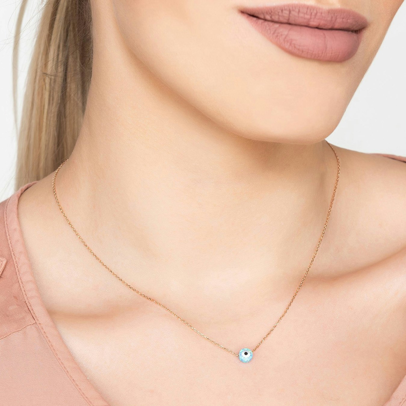 Evil Eye Mini Opalite Necklace - Rose Gold by Latelita