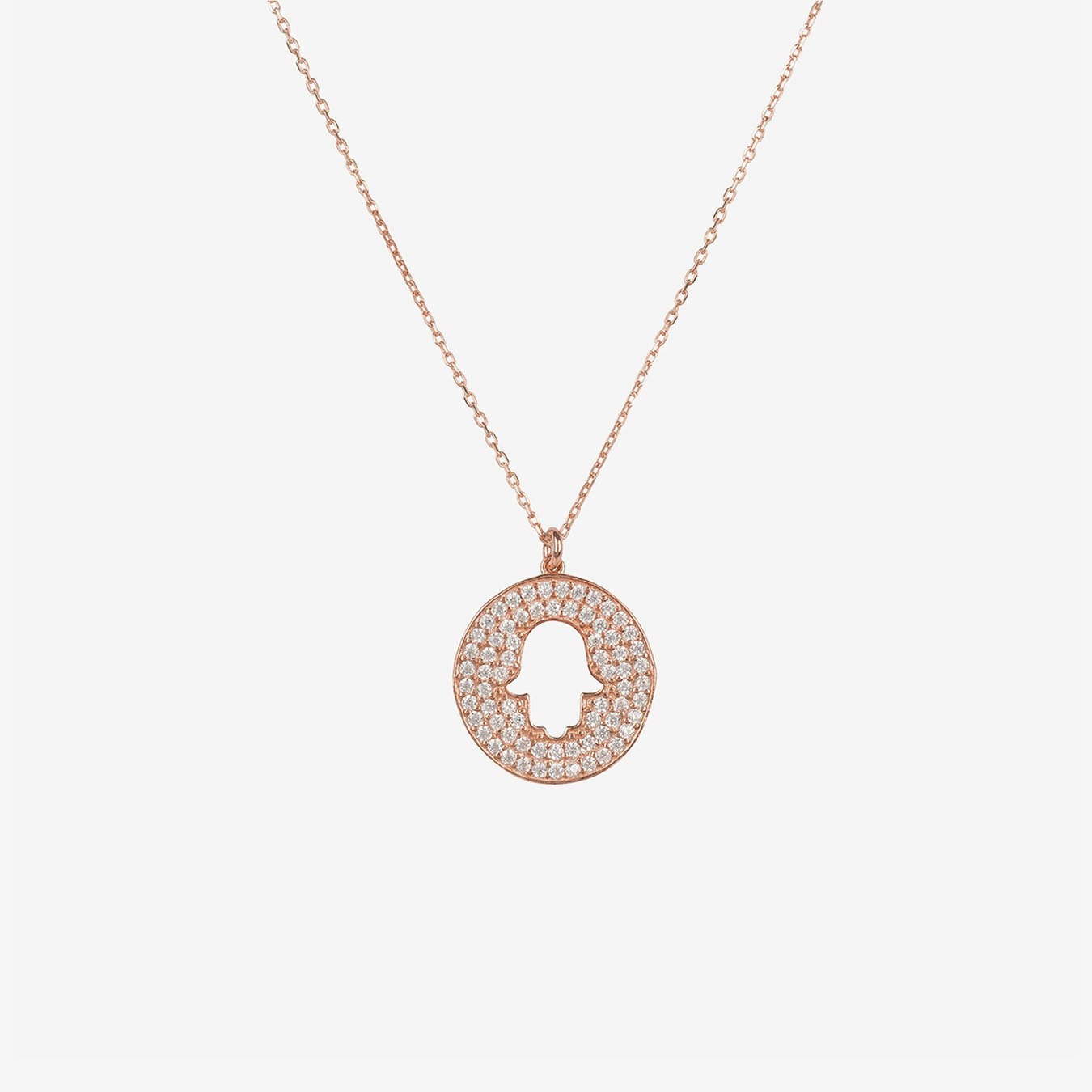 Hamsa Open Disc Pendant Necklace - Rose Gold by Latelita