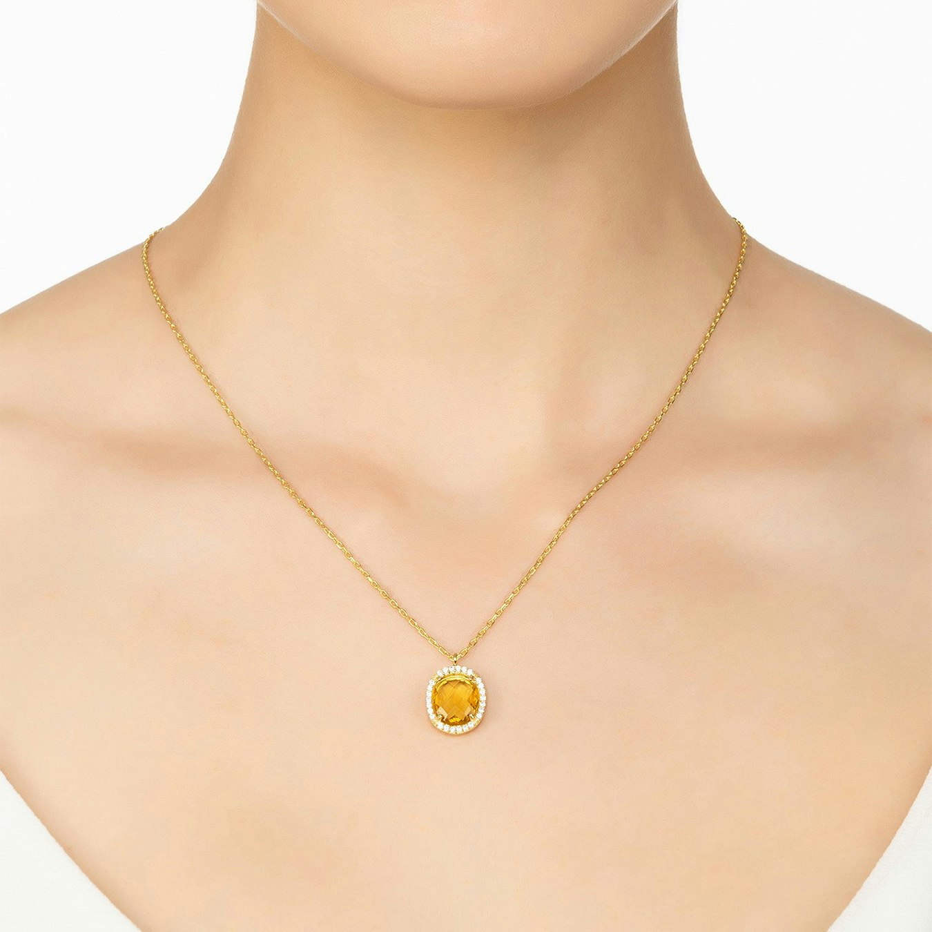 Beatrice Oval Gemstone Pendant Necklace - Gold - Citrine Hydro by Latelita