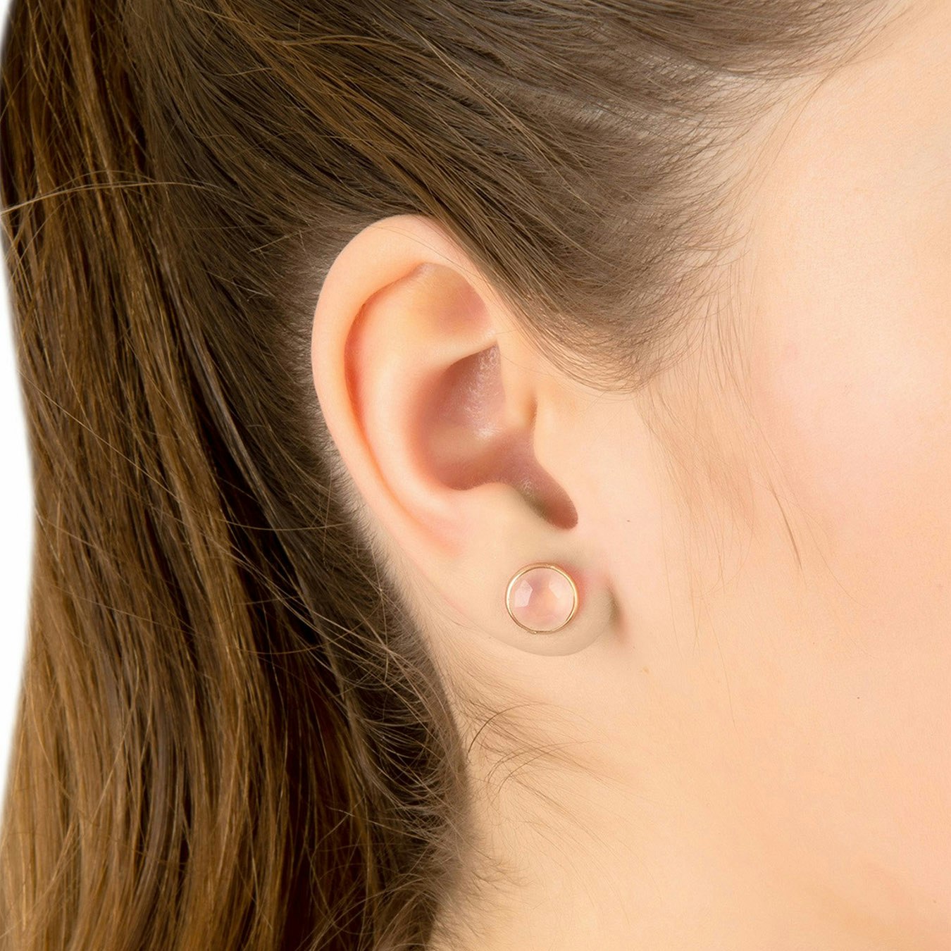 Circle Stud Earrings - Rose Gold / Rose - Quartz by Latelita