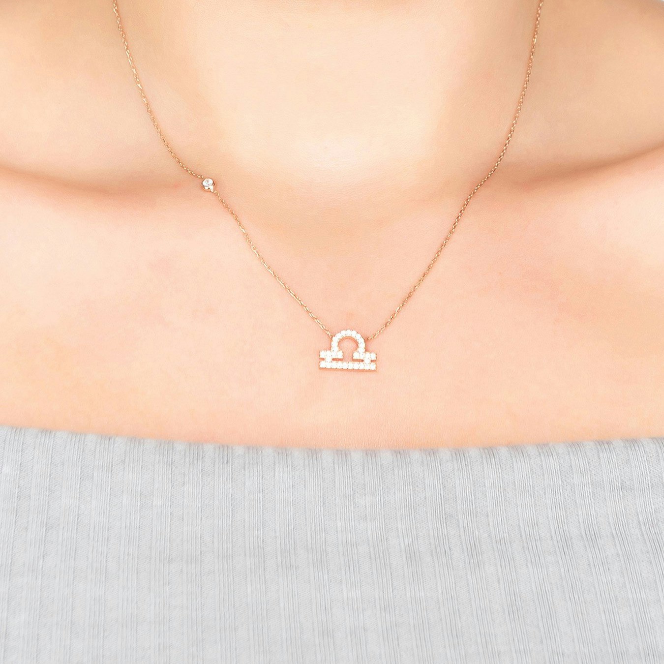 Libra Zodiac Star Sign Pendant Necklace - Rose Gold by Latelita