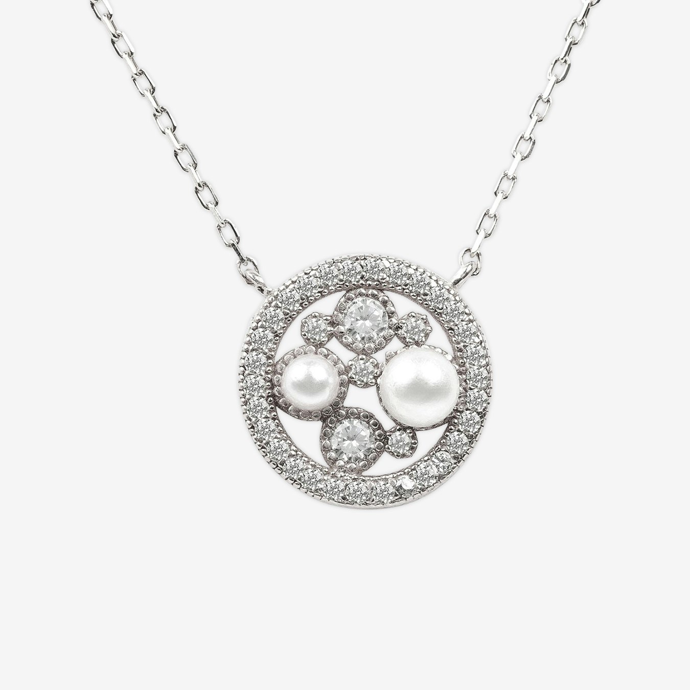 Lulu Pendant Necklace - Silver / White - Pearl by Latelita