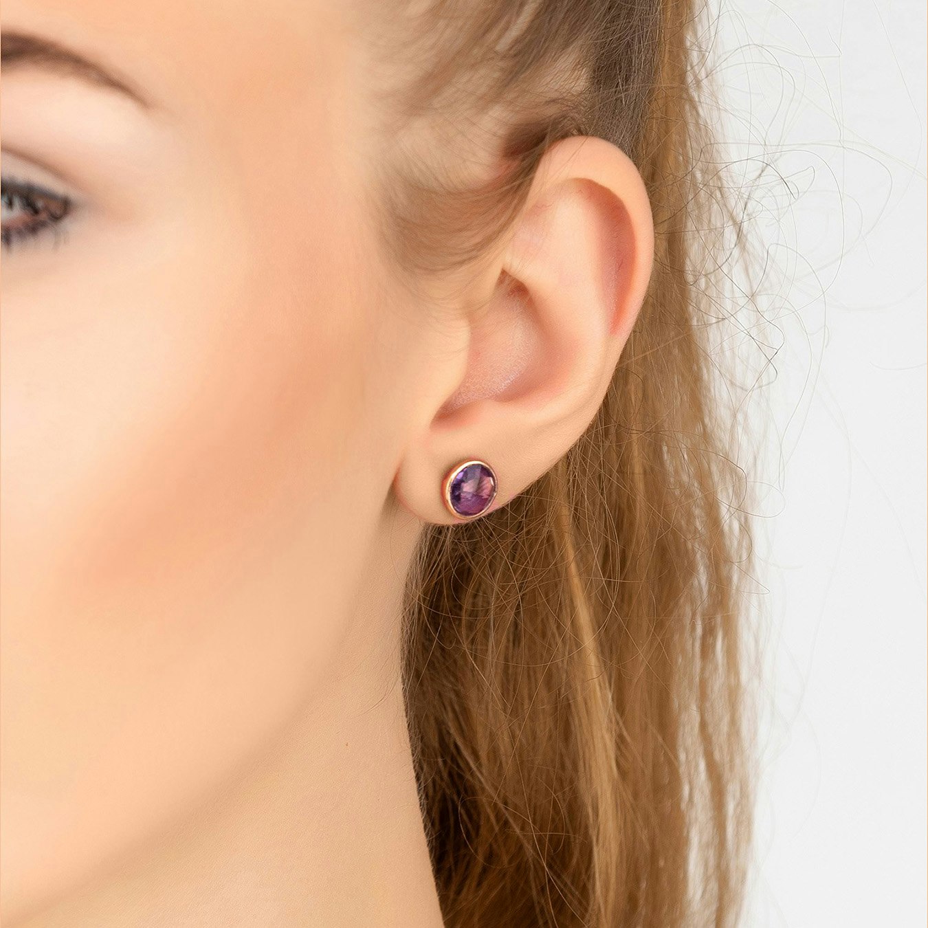 Circle Stud Earrings - Rose Gold - Amethyst by Latelita