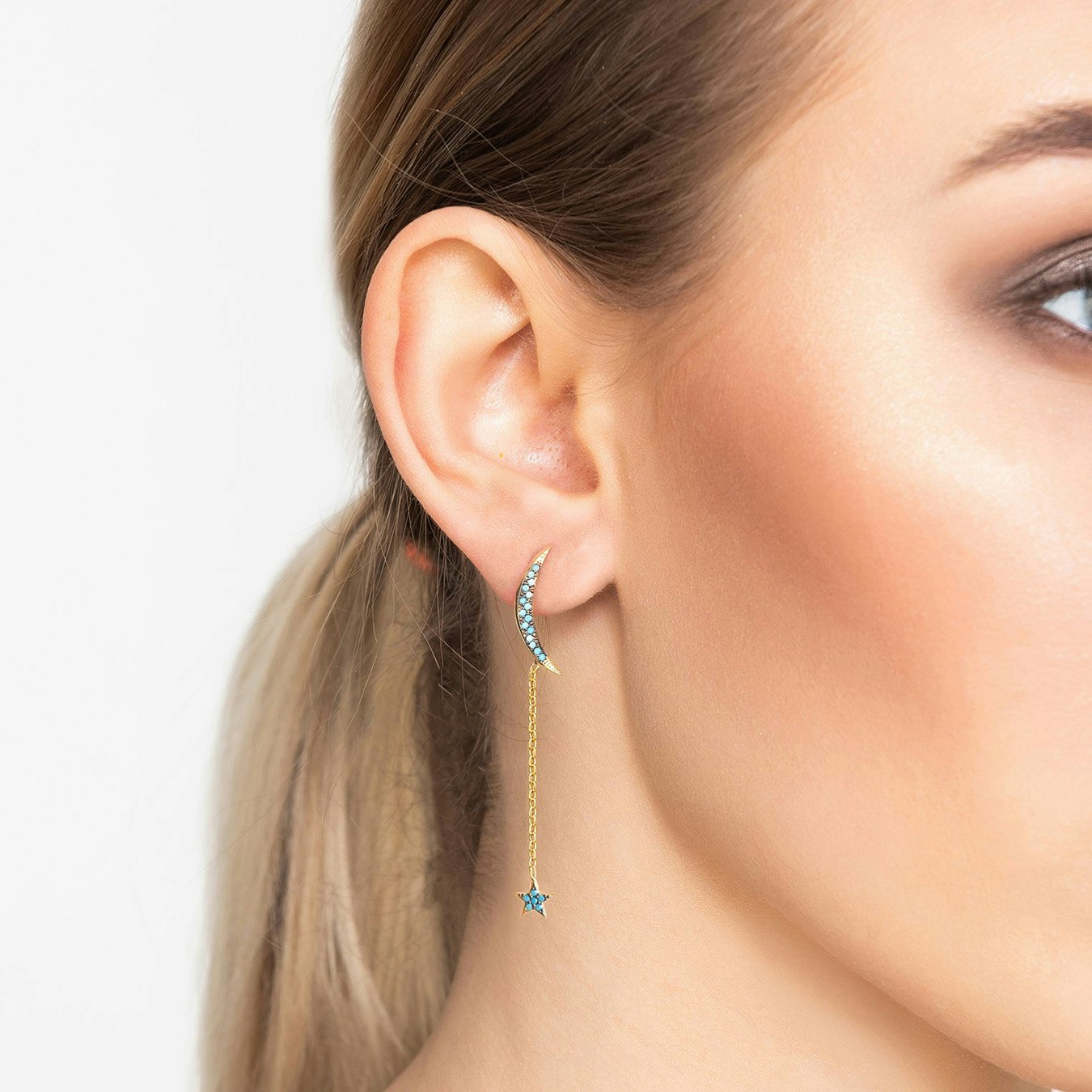 Moon and Star Earrings - Gold / Turquoise by Latelita