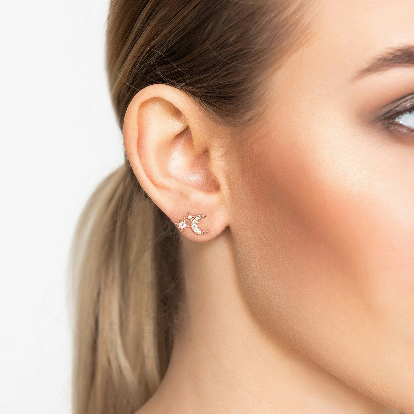 Moon and Starburst Stud Earrings - Rose Gold by Latelita