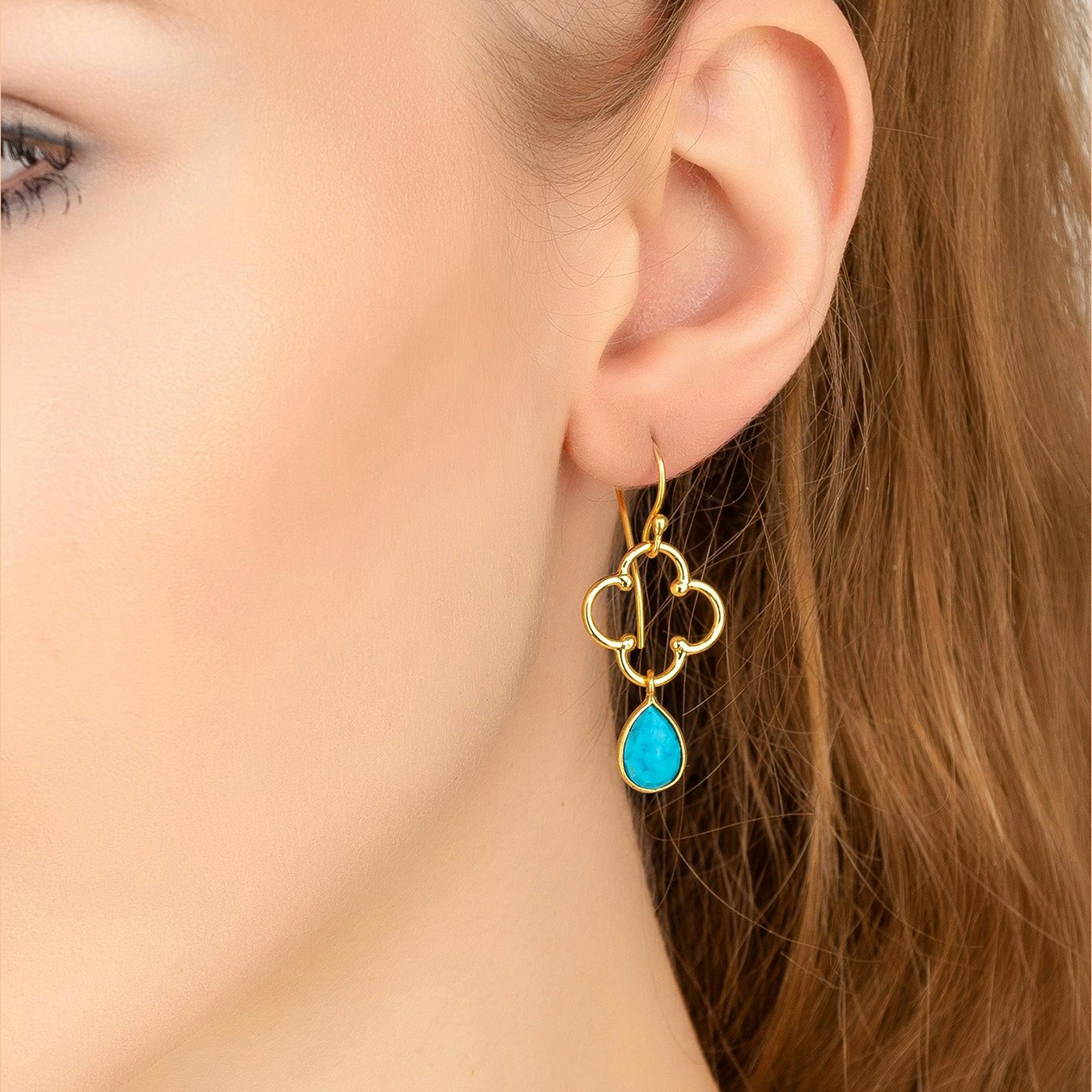 Open Clover Gemstone Drop Earrings - Gold - Turquoise by Latelita