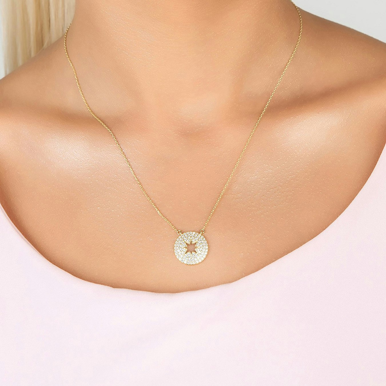 Open Star Disc Pendant Necklace - Gold by Latelita