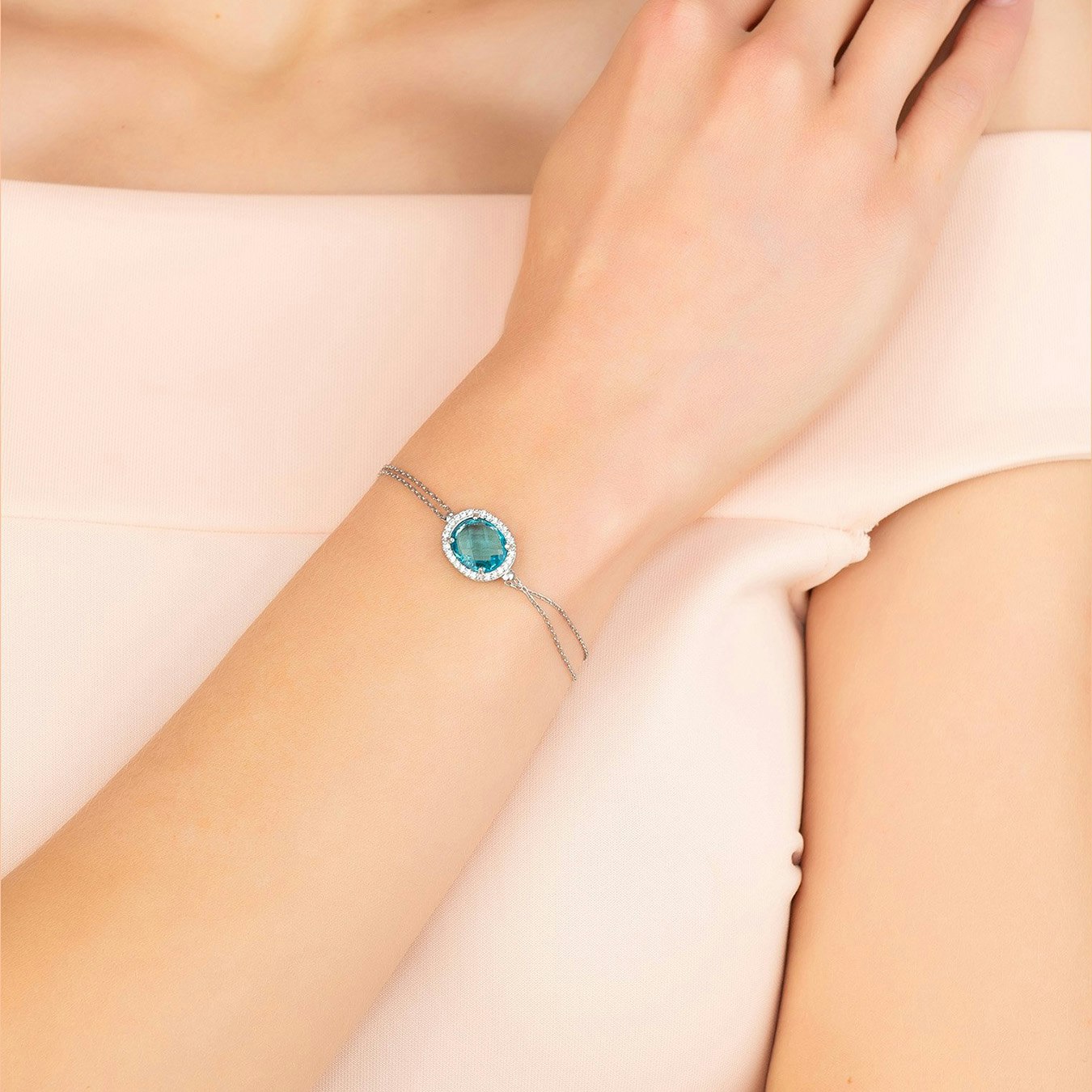 Beatrice Oval Gemstone Bracelet - Silver / Blue - Topaz Hydro by Latelita