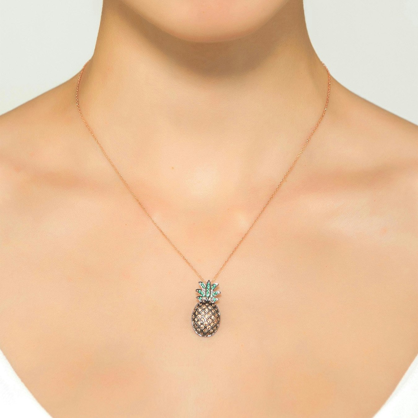 Pineapple Colourful Gemstone Pendant Necklace - Rose Gold by Latelita