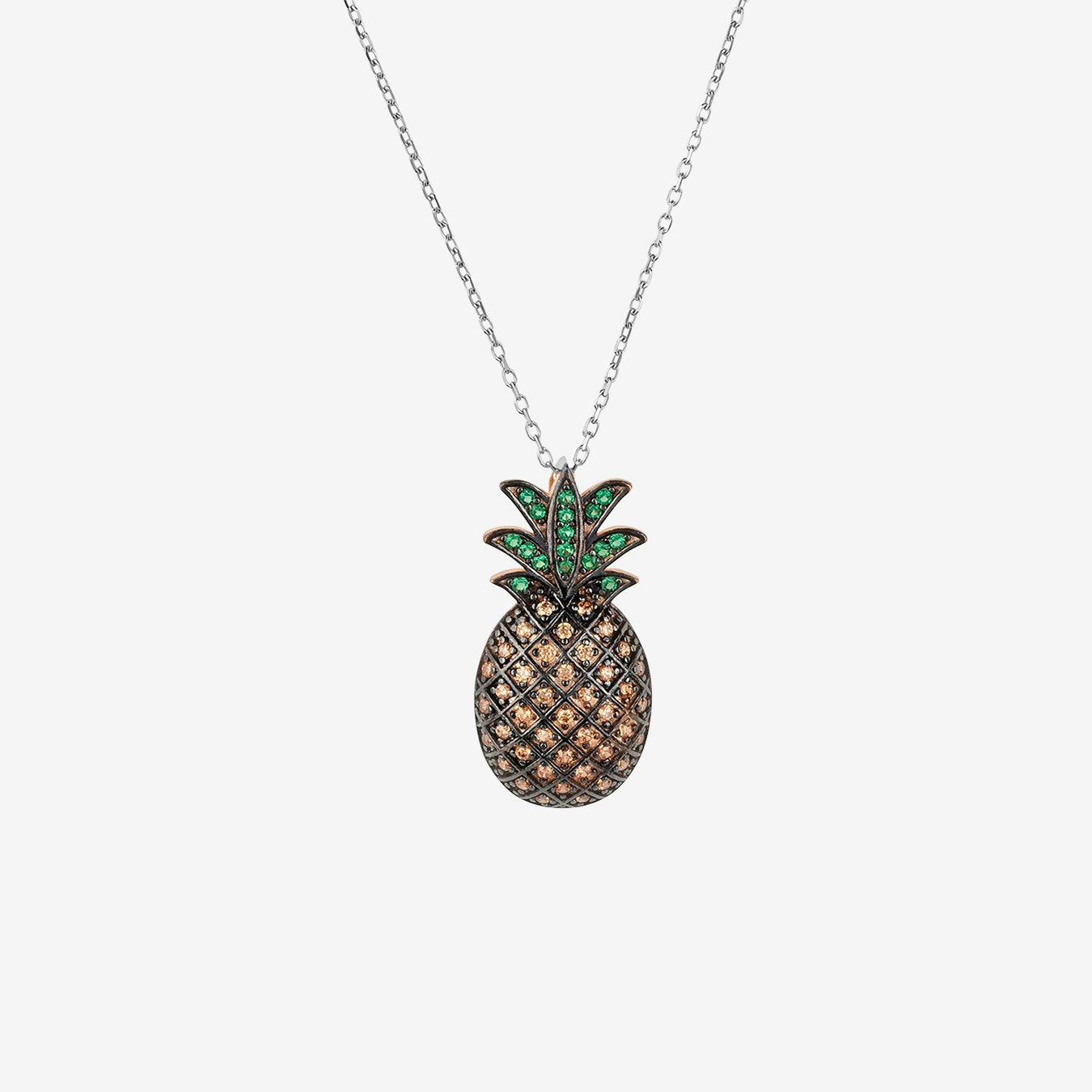 Pineapple Colourful Gemstone Pendant Necklace - Silver by Latelita