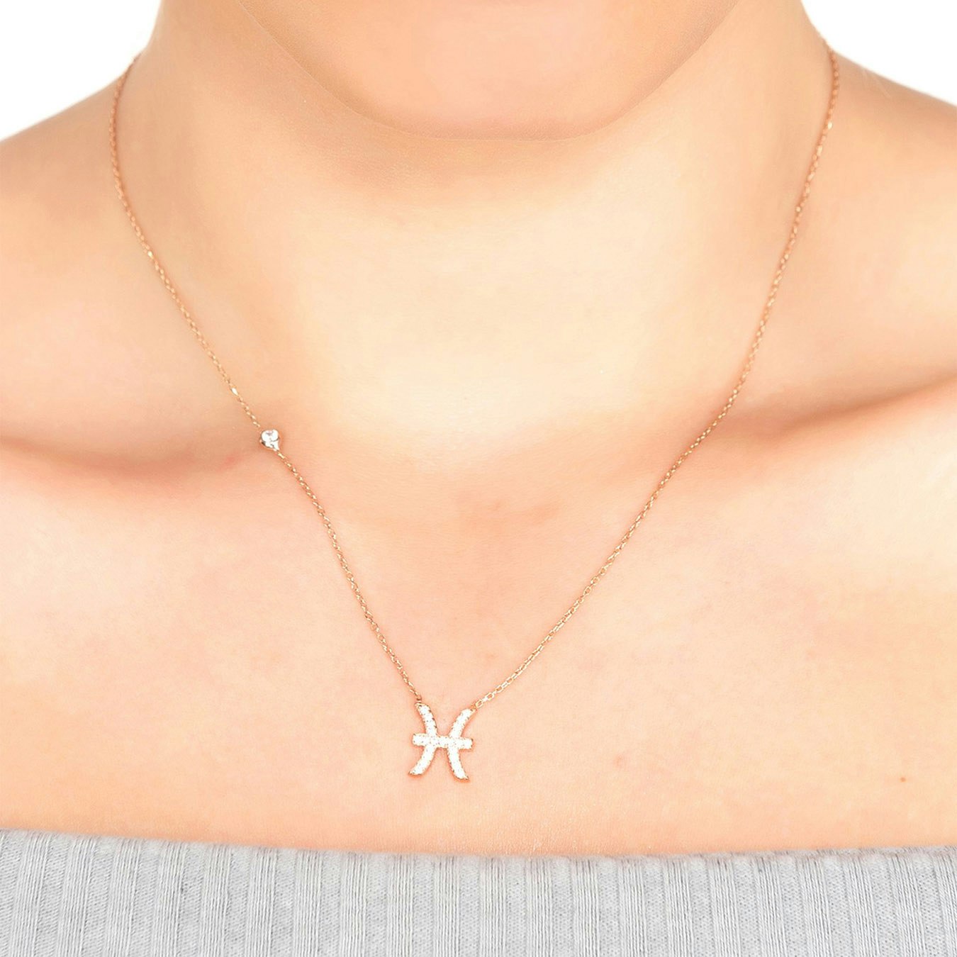 Pisces Zodiac Star Sign Pendant Necklace - Rose Gold by Latelita