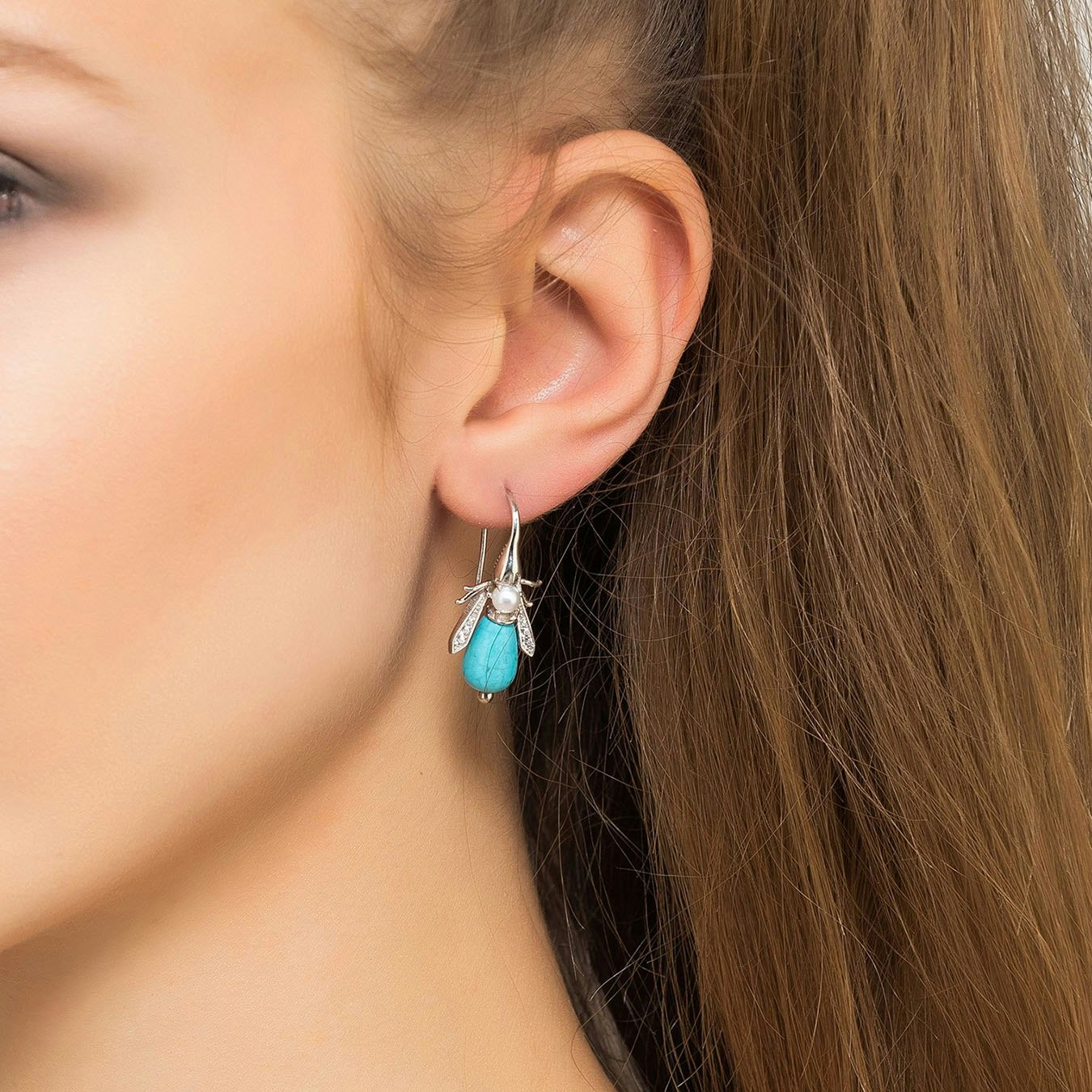 Honey Bee Earrings - Silver - Turquoise by Latelita