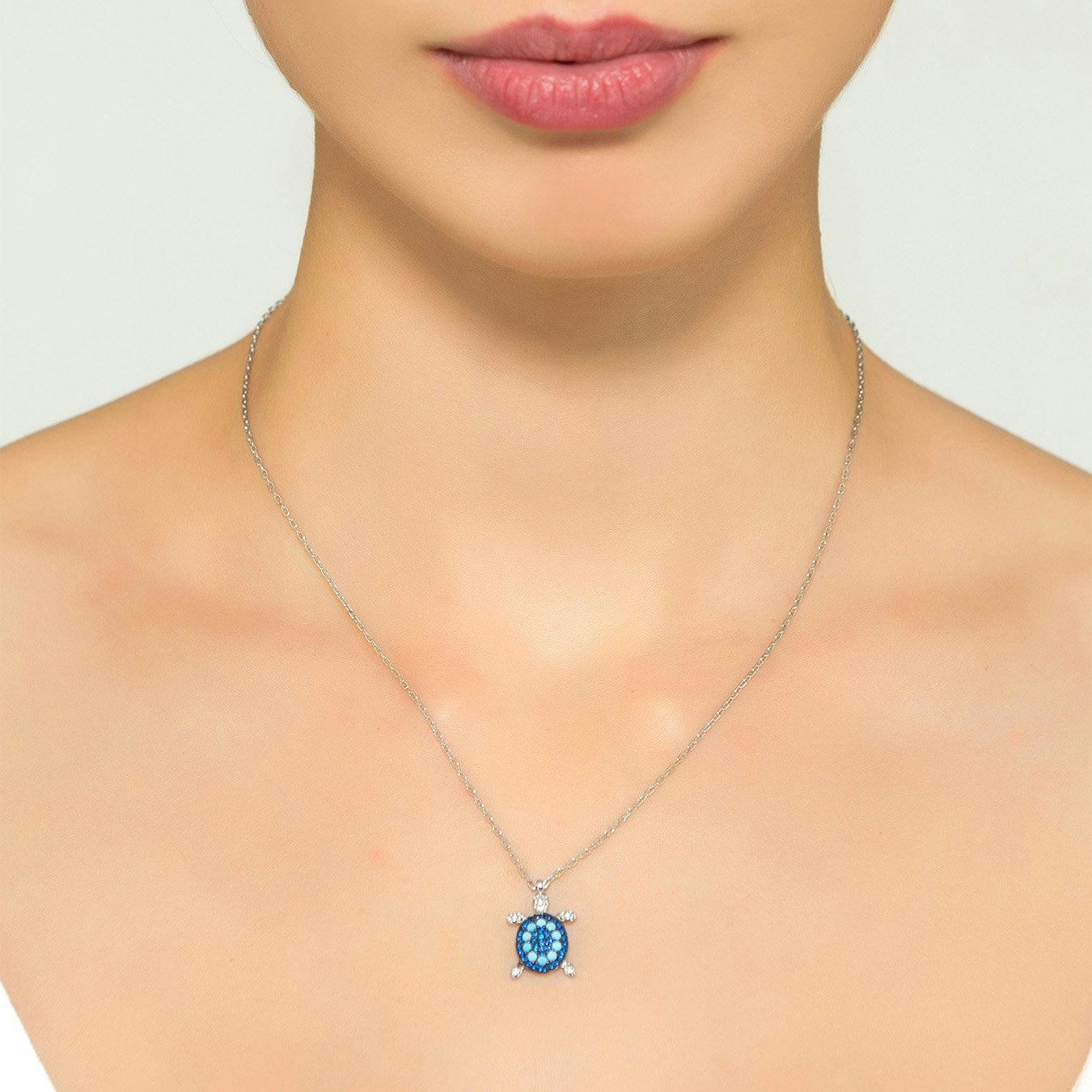 Turtle Pendant Necklace - Silver / Blue - Turquoise by Latelita