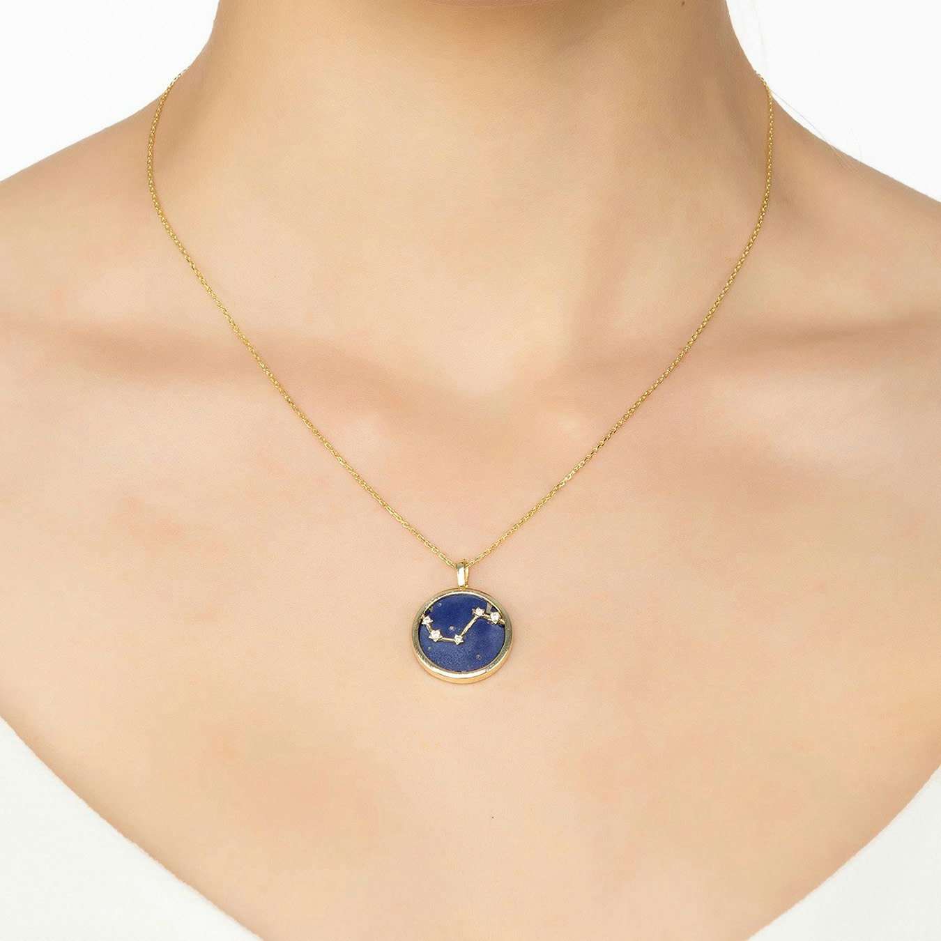 Aries Zodiac Gemstone Pendant Necklace - Gold - Lapis Lazuli by Latelita